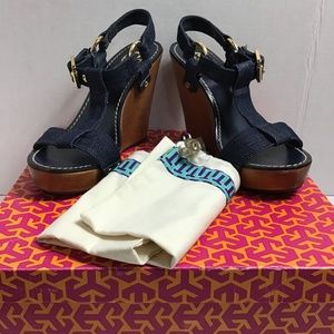 Tory Burch Beckett Denim Wood Wedge Sandal